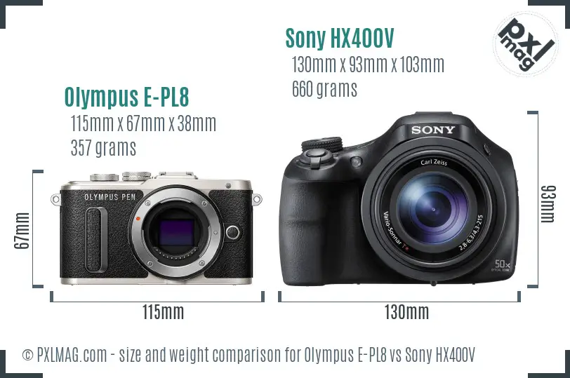 Olympus E-PL8 vs Sony HX400V size comparison