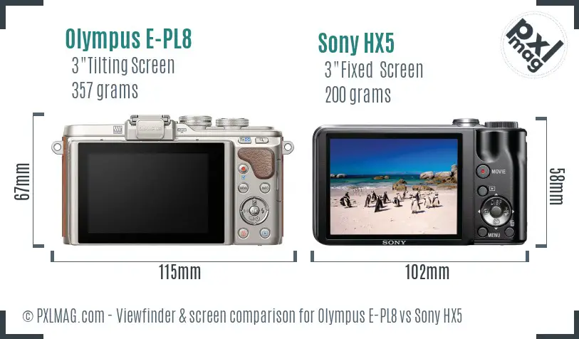 Olympus E-PL8 vs Sony HX5 Screen and Viewfinder comparison