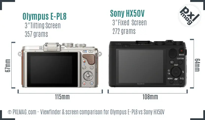 Olympus E-PL8 vs Sony HX50V Screen and Viewfinder comparison