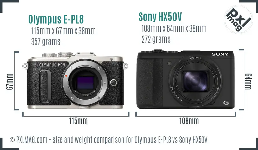 Olympus E-PL8 vs Sony HX50V size comparison