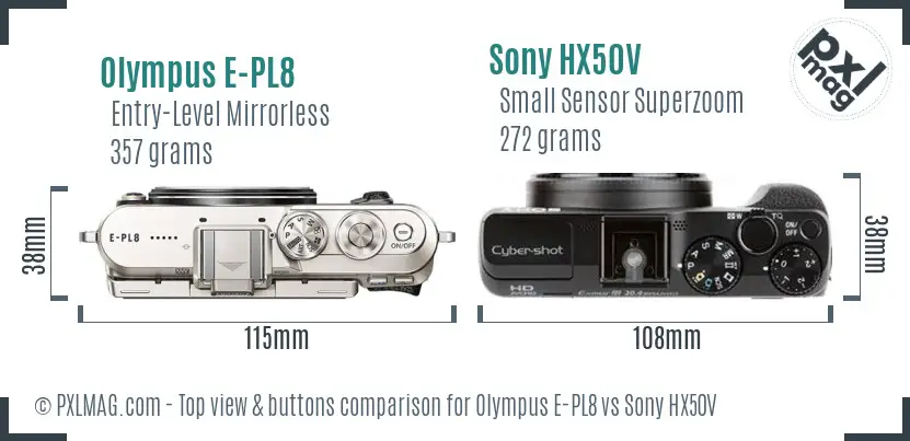 Olympus E-PL8 vs Sony HX50V top view buttons comparison