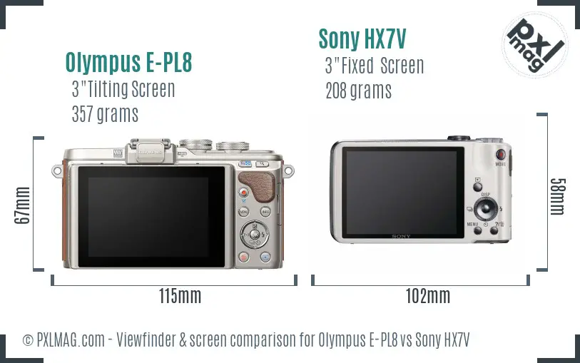 Olympus E-PL8 vs Sony HX7V Screen and Viewfinder comparison