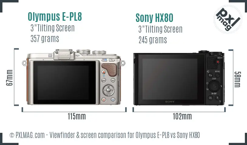 Olympus E-PL8 vs Sony HX80 Screen and Viewfinder comparison