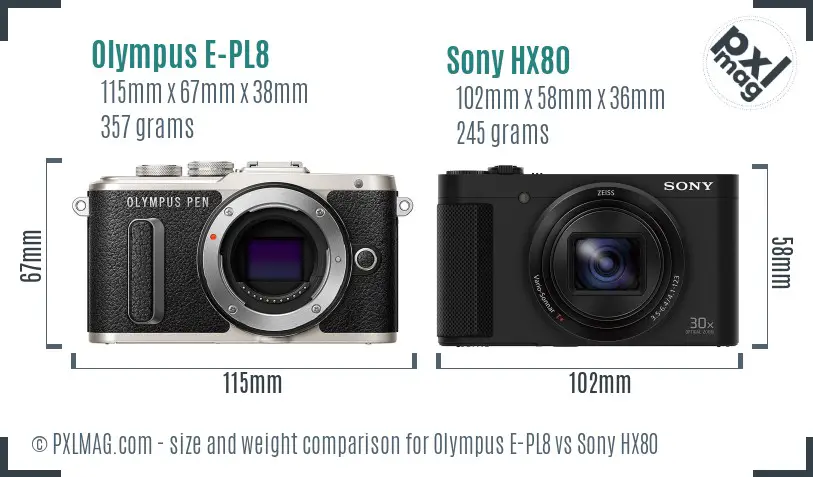 Olympus E-PL8 vs Sony HX80 size comparison