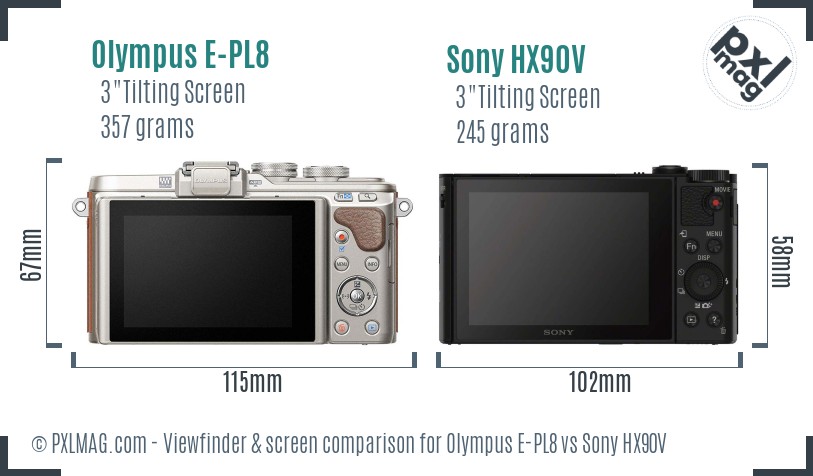 Olympus E-PL8 vs Sony HX90V Screen and Viewfinder comparison