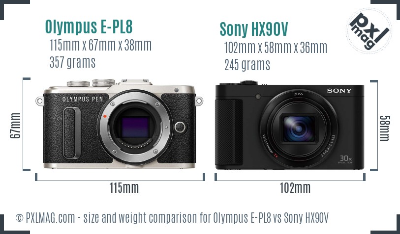 Olympus E-PL8 vs Sony HX90V size comparison