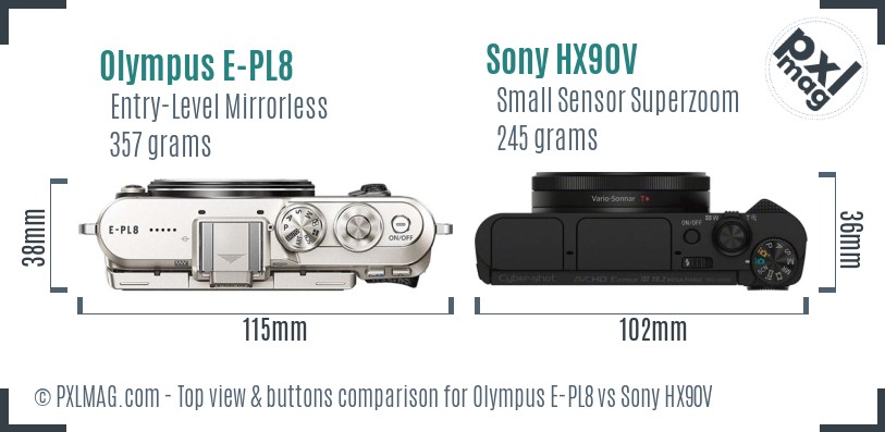 Olympus E-PL8 vs Sony HX90V top view buttons comparison