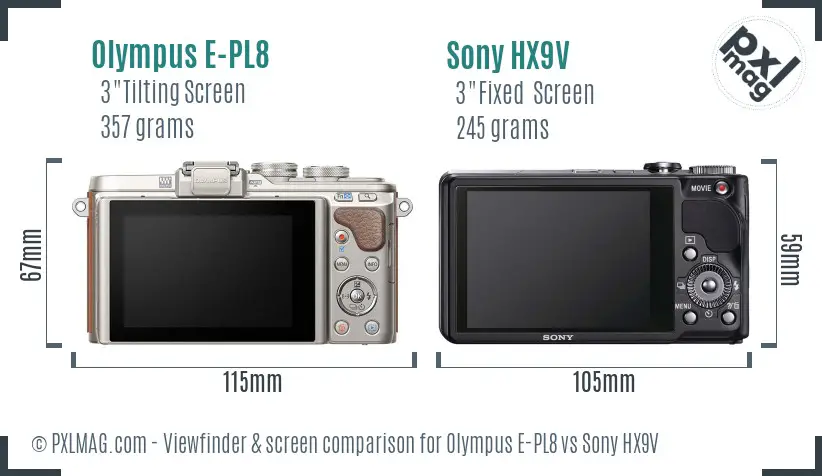 Olympus E-PL8 vs Sony HX9V Screen and Viewfinder comparison