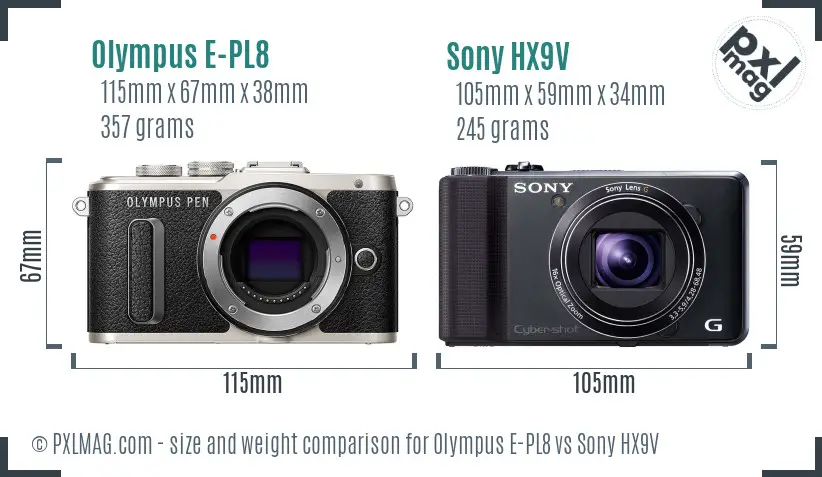 Olympus E-PL8 vs Sony HX9V size comparison