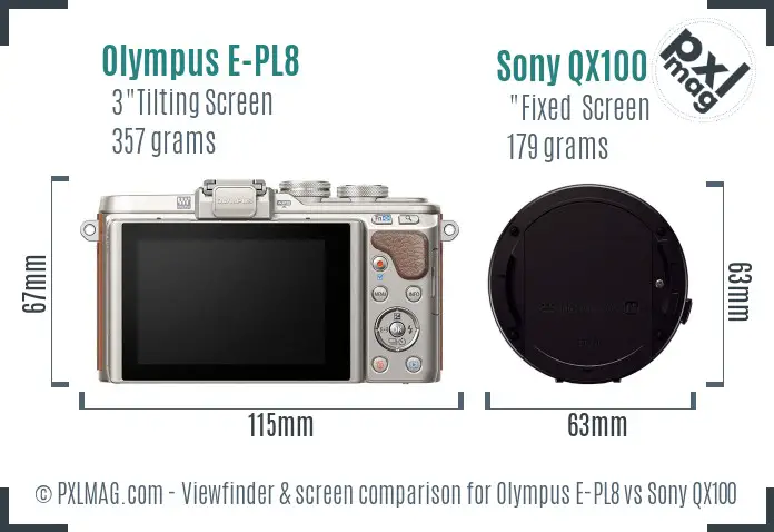 Olympus E-PL8 vs Sony QX100 Screen and Viewfinder comparison