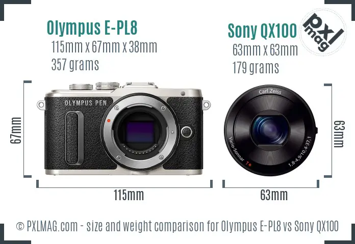 Olympus E-PL8 vs Sony QX100 size comparison