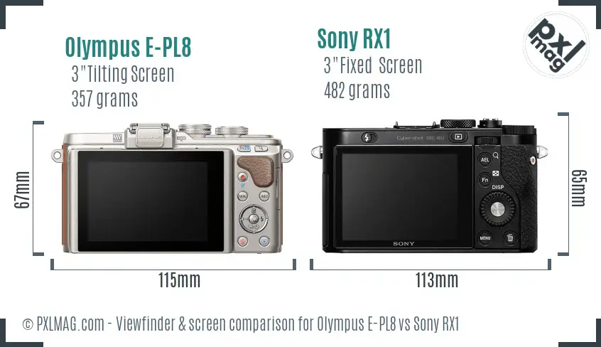 Olympus E-PL8 vs Sony RX1 Screen and Viewfinder comparison
