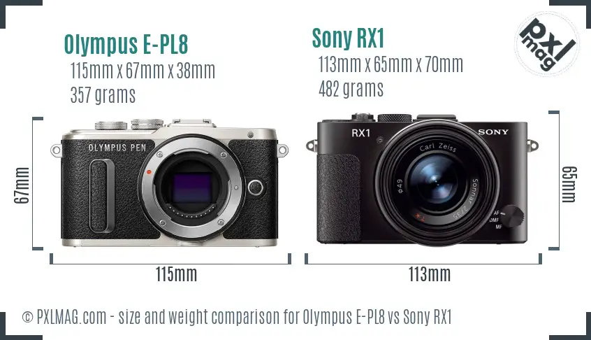 Olympus E-PL8 vs Sony RX1 size comparison