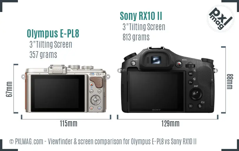 Olympus E-PL8 vs Sony RX10 II Screen and Viewfinder comparison