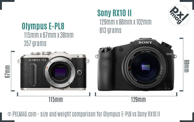 Olympus E-PL8 vs Sony RX10 II size comparison