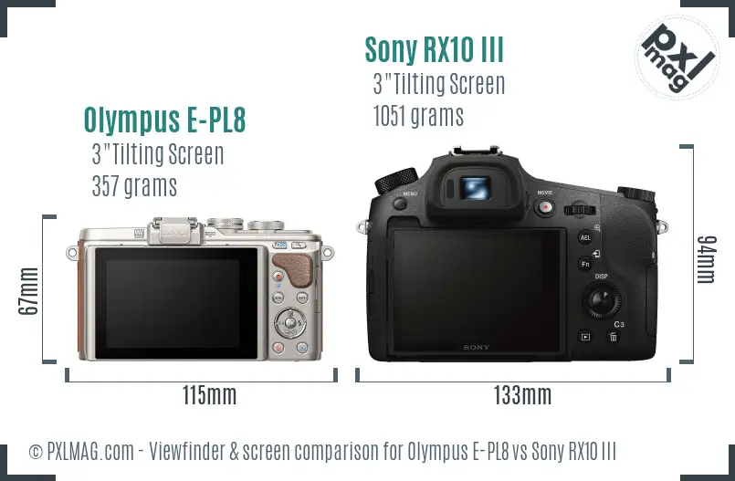 Olympus E-PL8 vs Sony RX10 III Screen and Viewfinder comparison