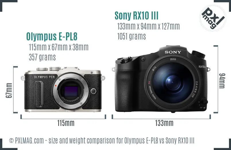 Olympus E-PL8 vs Sony RX10 III size comparison