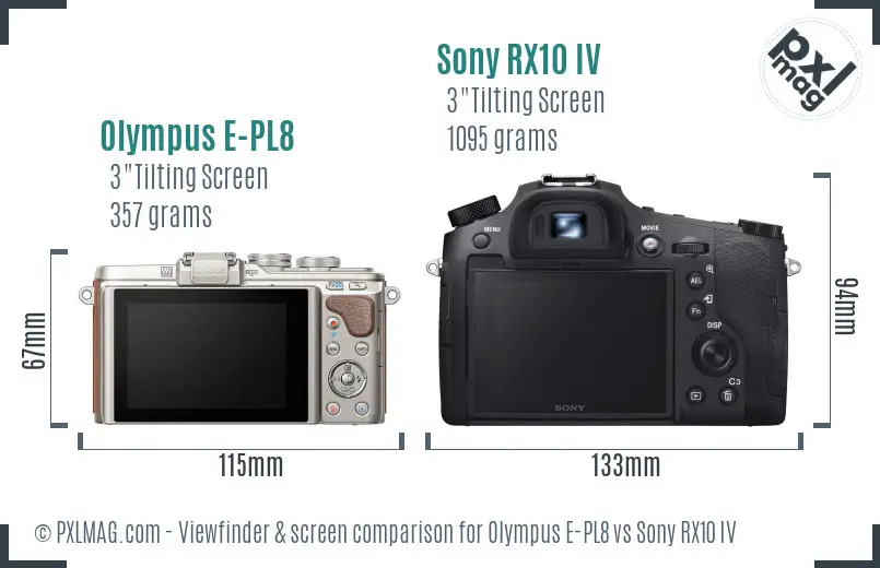 Olympus E-PL8 vs Sony RX10 IV Screen and Viewfinder comparison