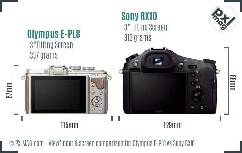 Olympus E-PL8 vs Sony RX10 Screen and Viewfinder comparison