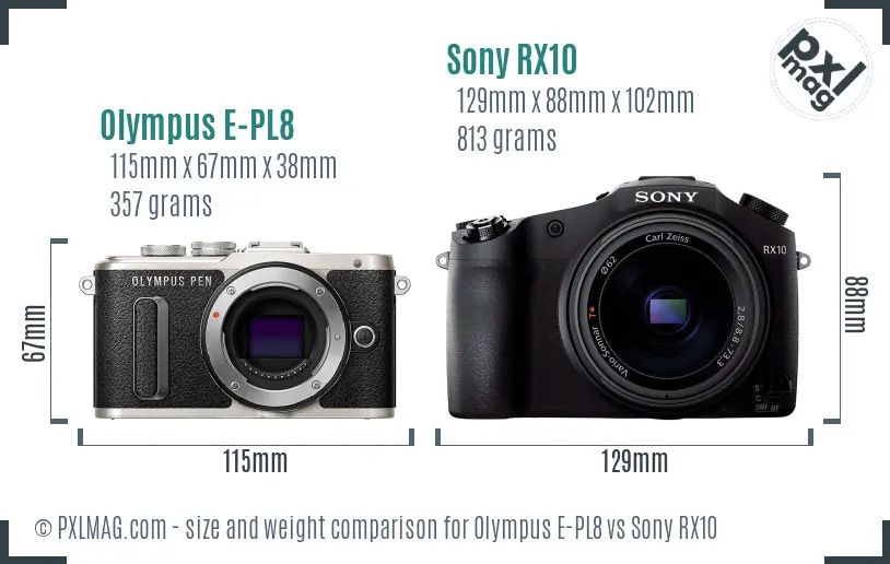 Olympus E-PL8 vs Sony RX10 size comparison