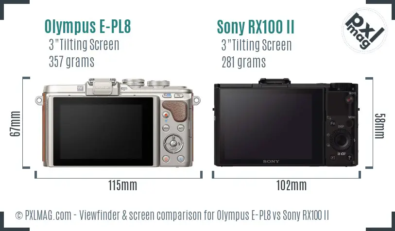 Olympus E-PL8 vs Sony RX100 II Screen and Viewfinder comparison