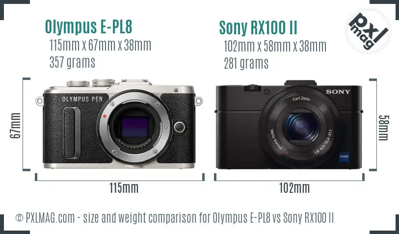 Olympus E-PL8 vs Sony RX100 II size comparison