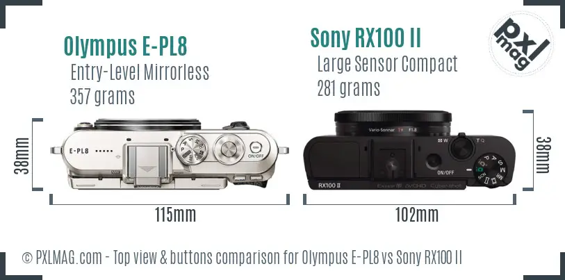 Olympus E-PL8 vs Sony RX100 II top view buttons comparison