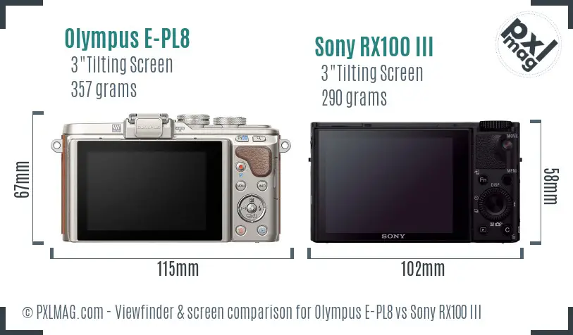 Olympus E-PL8 vs Sony RX100 III Screen and Viewfinder comparison