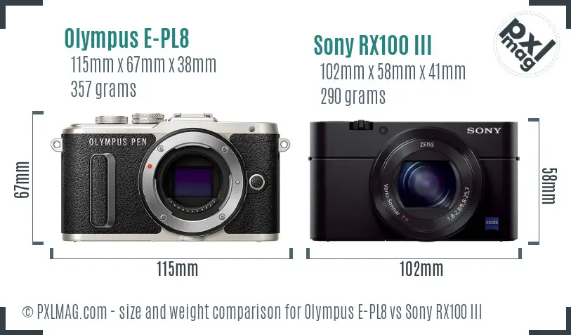 Olympus E-PL8 vs Sony RX100 III size comparison