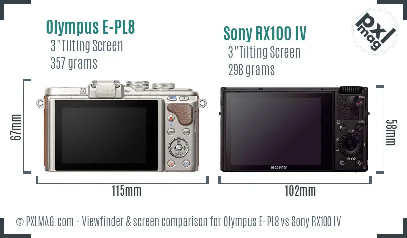 Olympus E-PL8 vs Sony RX100 IV Screen and Viewfinder comparison