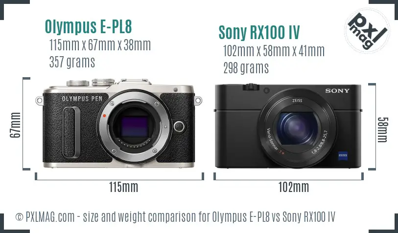 Olympus E-PL8 vs Sony RX100 IV size comparison