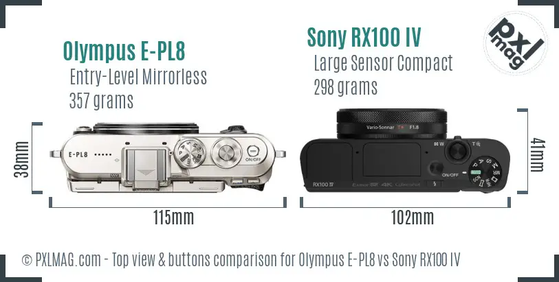 Olympus E-PL8 vs Sony RX100 IV top view buttons comparison