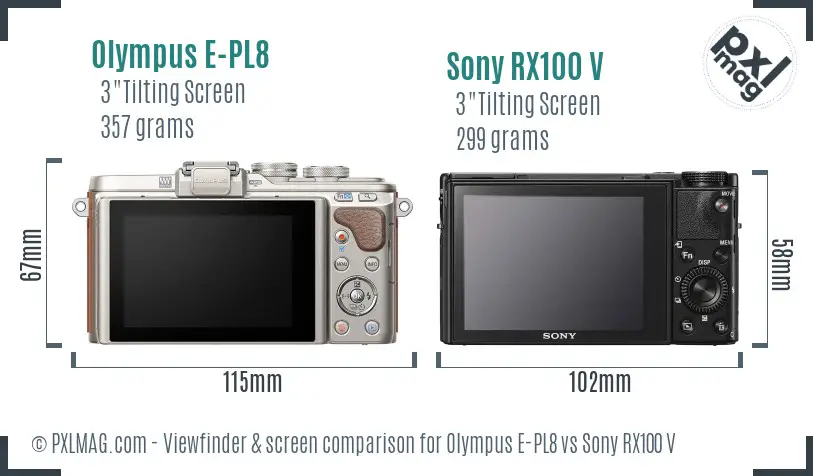 Olympus E-PL8 vs Sony RX100 V Screen and Viewfinder comparison