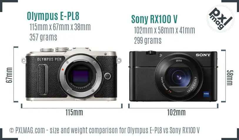 Olympus E-PL8 vs Sony RX100 V size comparison