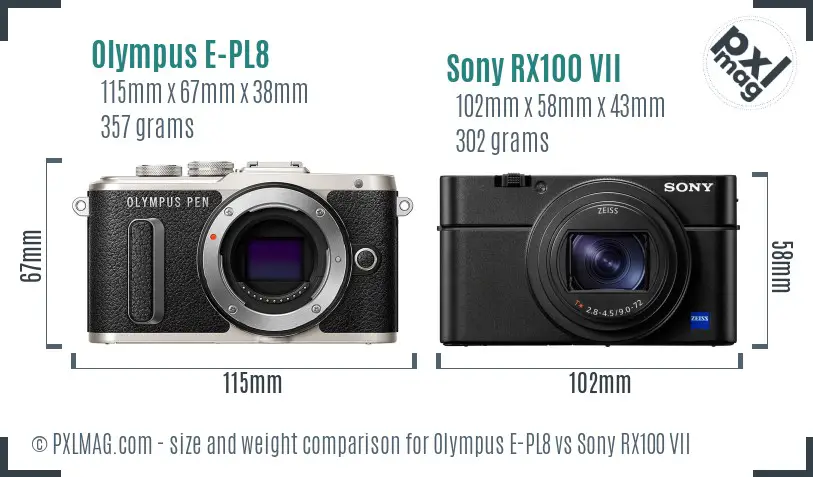 Olympus E-PL8 vs Sony RX100 VII size comparison Olympus E-PL8 vs Sony RX100 VII size comparison