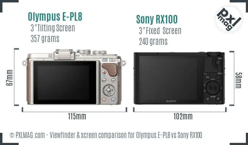 Olympus E-PL8 vs Sony RX100 Screen and Viewfinder comparison