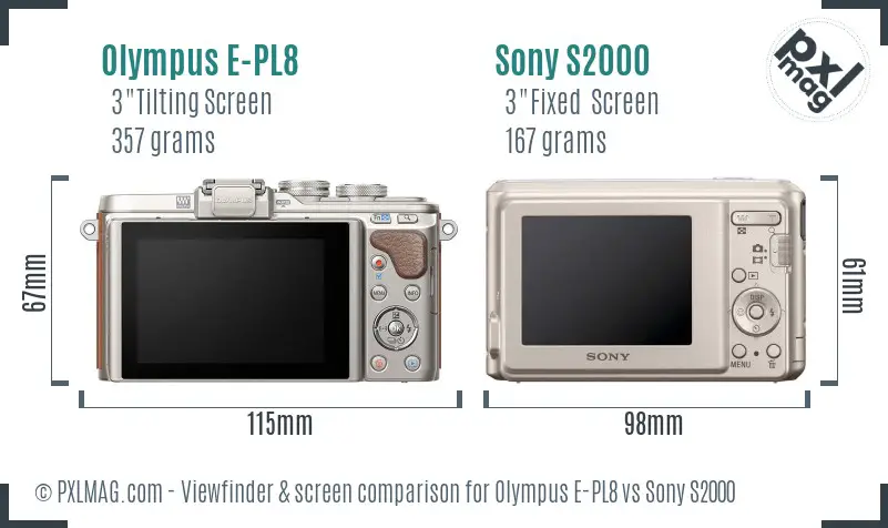 Olympus E-PL8 vs Sony S2000 Screen and Viewfinder comparison