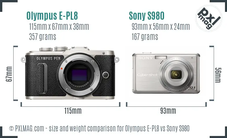Olympus E-PL8 and Sony DSC-S980 size comparison