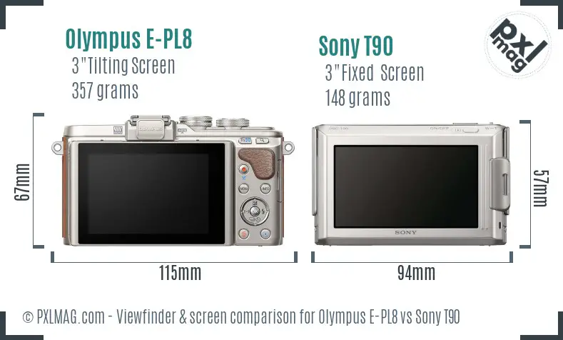 Olympus E-PL8 vs Sony T90 Screen and Viewfinder comparison