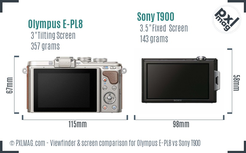 Olympus E-PL8 vs Sony T900 Screen and Viewfinder comparison