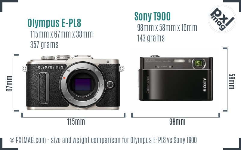 Olympus E-PL8 vs Sony T900 size comparison