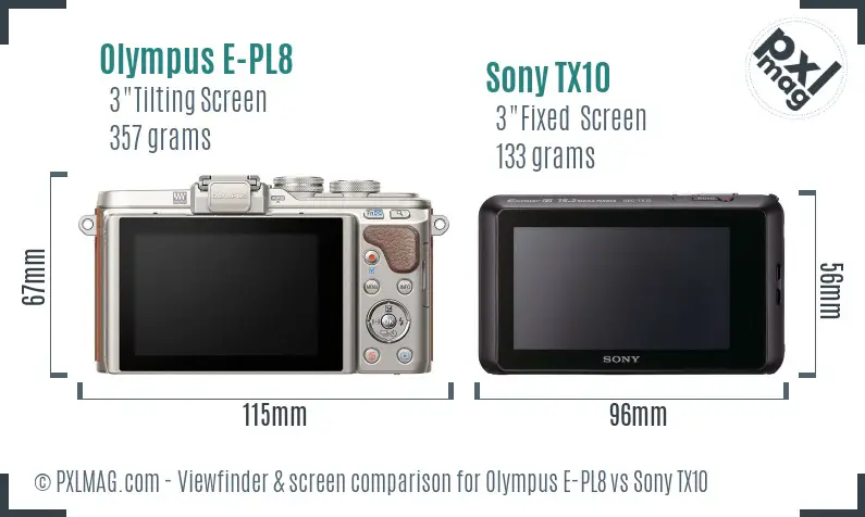 Olympus E-PL8 vs Sony TX10 Screen and Viewfinder comparison