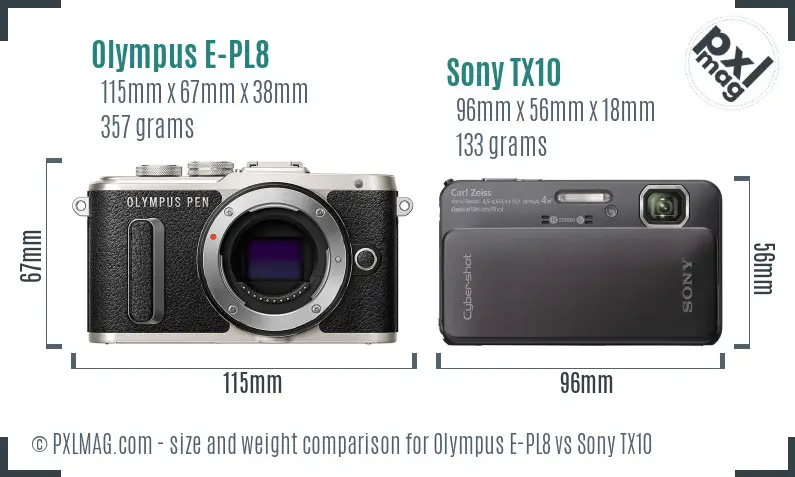 Olympus E-PL8 vs Sony TX10 size comparison