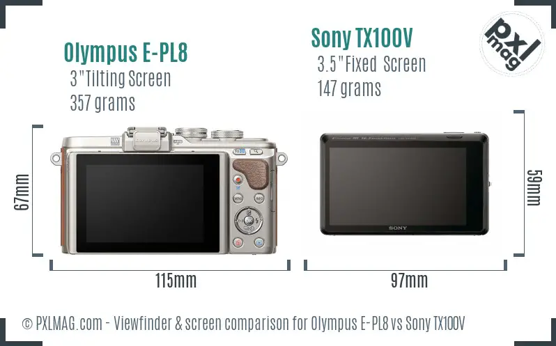 Olympus E-PL8 vs Sony TX100V Screen and Viewfinder comparison