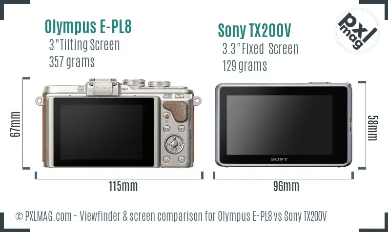 Olympus E-PL8 vs Sony TX200V Screen and Viewfinder comparison