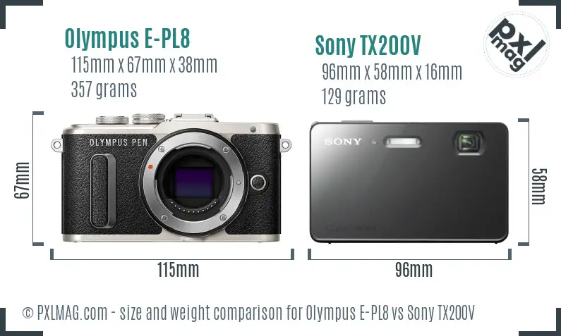 Olympus E-PL8 vs Sony TX200V size comparison