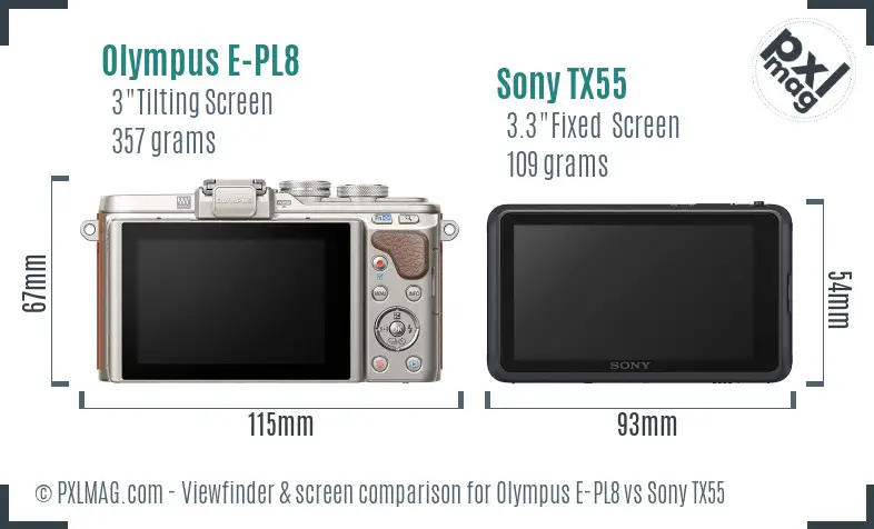 Olympus E-PL8 vs Sony TX55 Screen and Viewfinder comparison