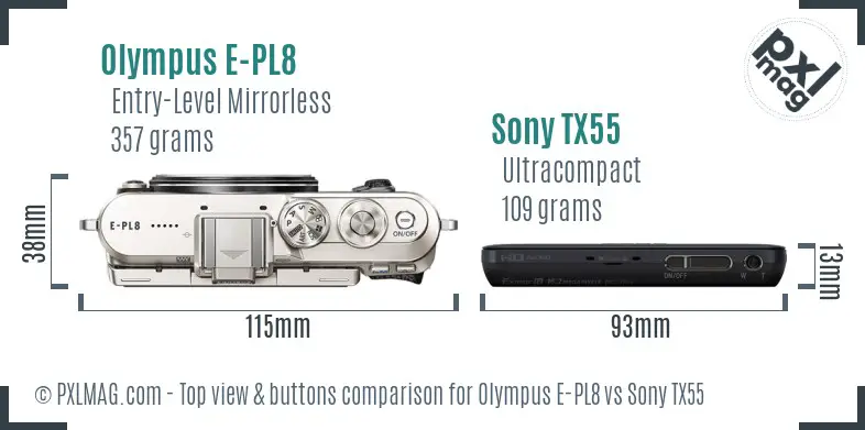 Olympus E-PL8 vs Sony TX55 top view buttons comparison