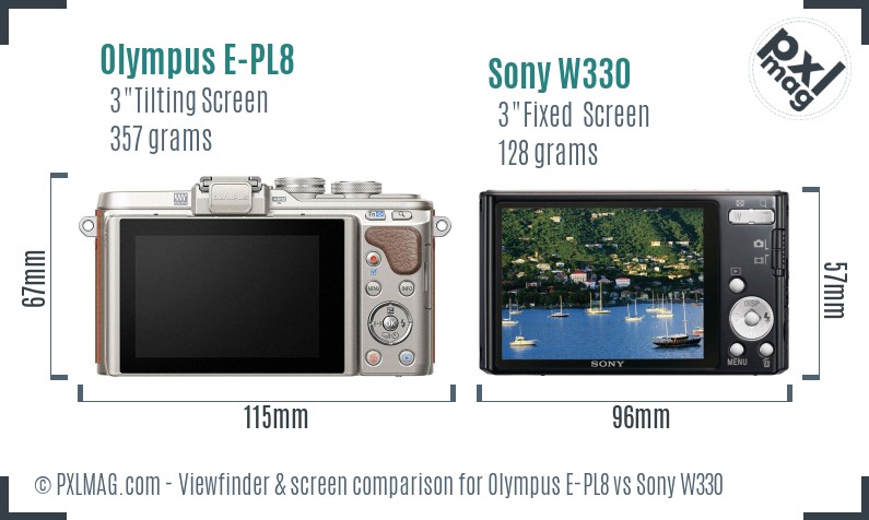 Olympus E-PL8 vs Sony W330 Screen and Viewfinder comparison