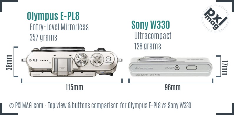 Olympus E-PL8 vs Sony W330 top view buttons comparison